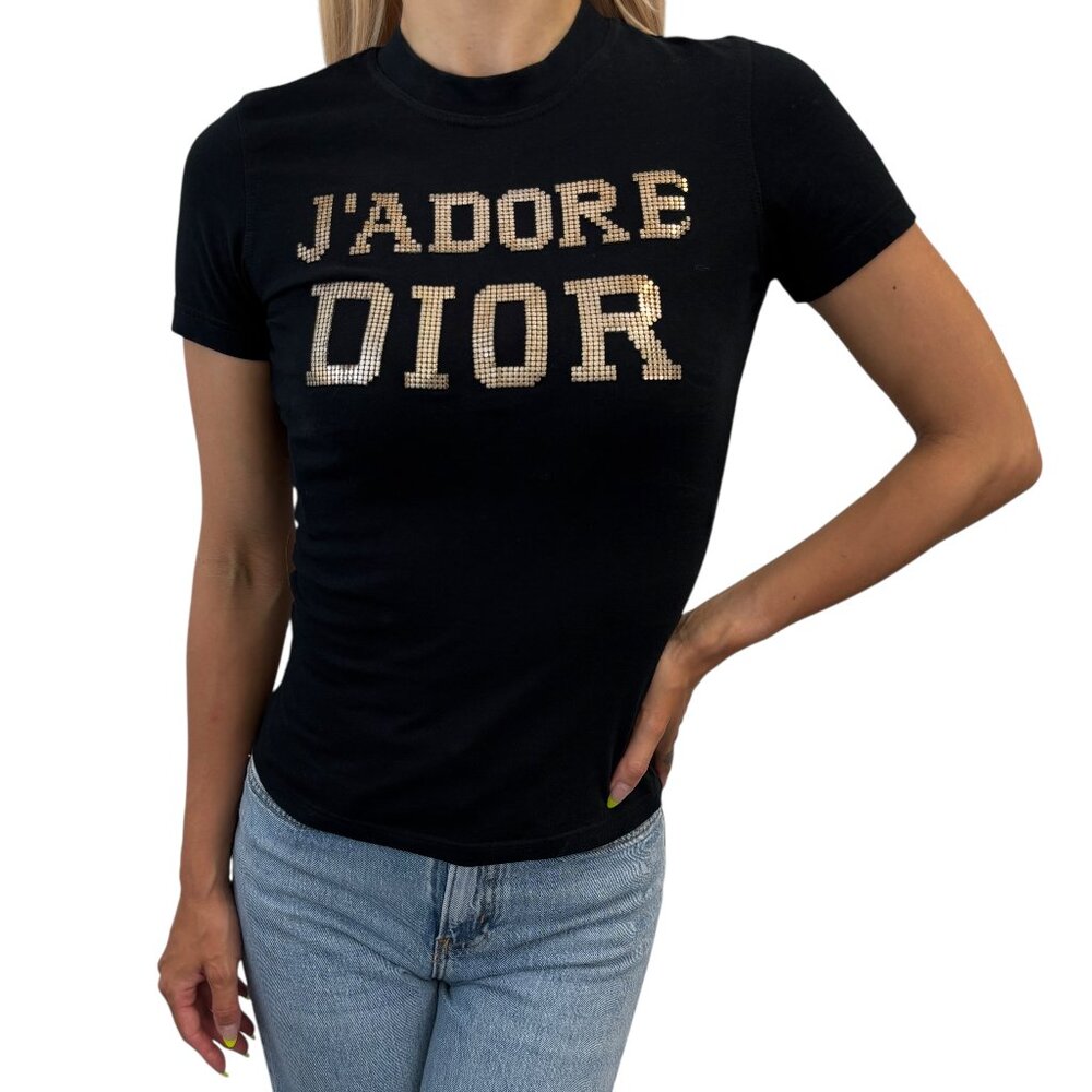 Christian Dior Vintage 2003 J'ADORE Big Logo T-shirt Top #36 Studs [105458]